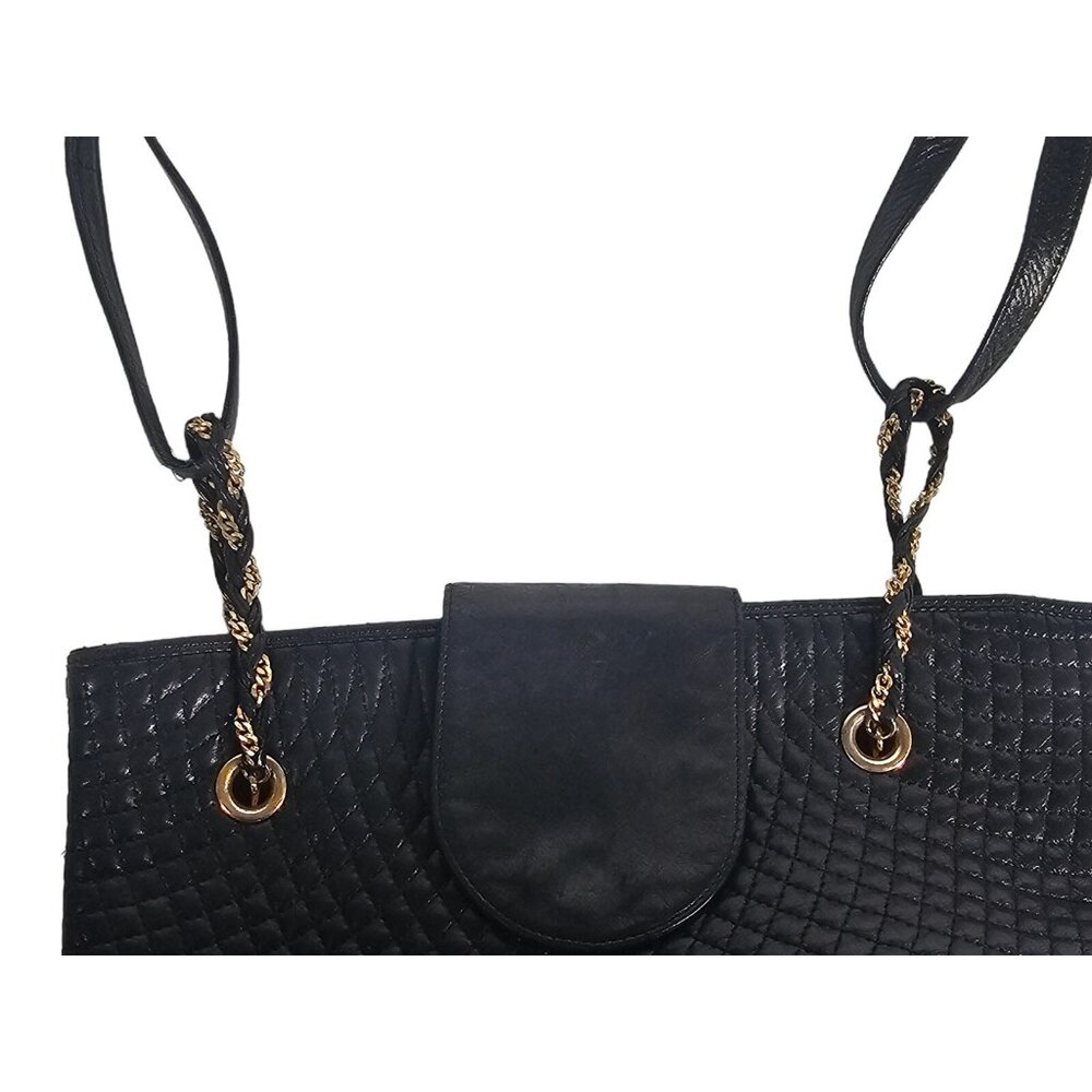 Bally Quilted Black Leather Shoulder Bag Chain Accents Leather Strap - Picture 12 of 13